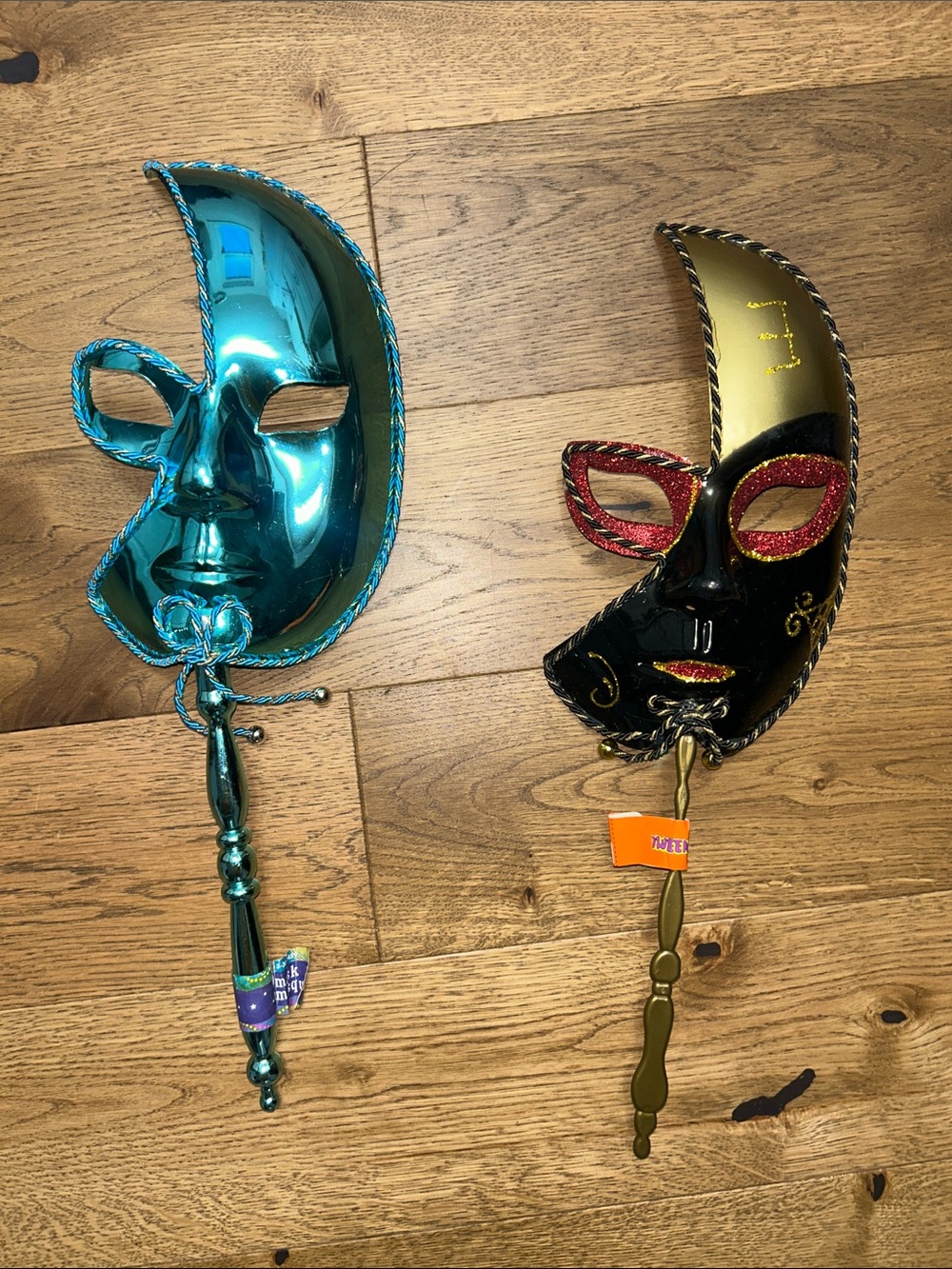 Halloween Handheld Masks - Blue and Black/Gold